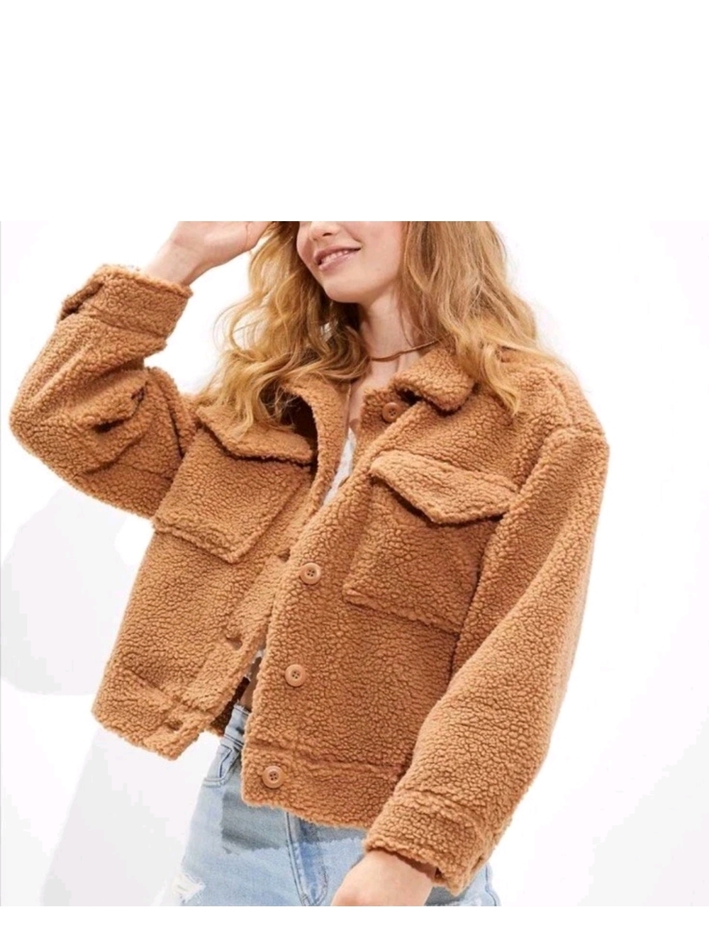 American Eagle Outfitters Teddy Fleece Button-Up Jacket in Brown - Picture 7 of 7